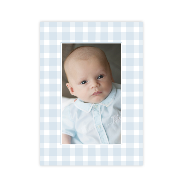 Sebastian Stork Blue Crest Border Birth Announcement