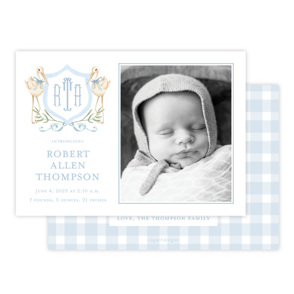 Sebastian Stork Blue Crest Landscape Birth Announcement