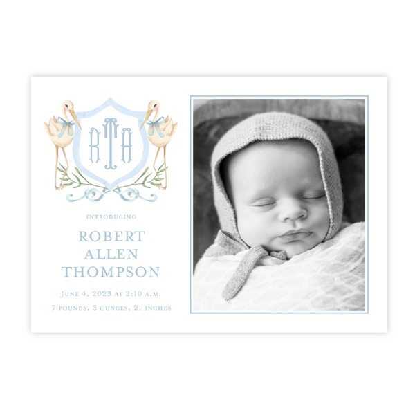 Sebastian Stork Blue Crest Landscape Birth Announcement