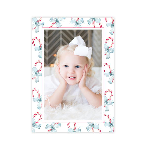 Sweet Treats Blue Border with photo on back Christmas Card Portrait