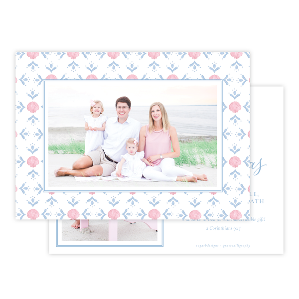 Shell Celebration Horizontal Pattern Photo on Back Christmas Card