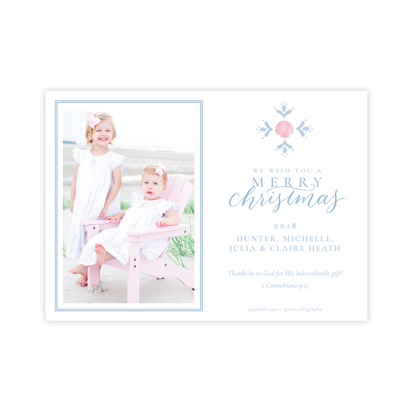 Shell Celebration Horizontal Pattern Photo on Back Christmas Card