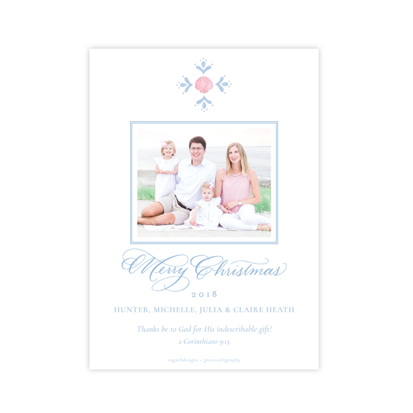 Shell Celebration Vertical Pattern Photo on Back Christmas Card