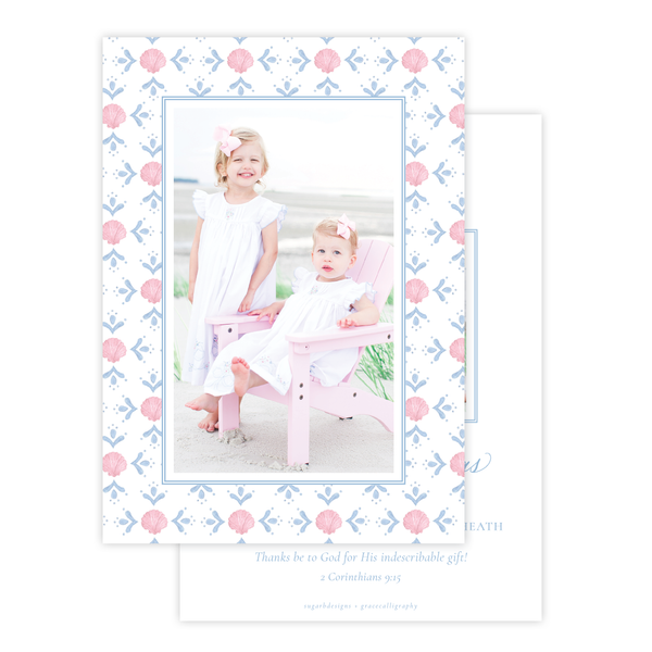 Shell Celebration Vertical Pattern Photo on Back Christmas Card