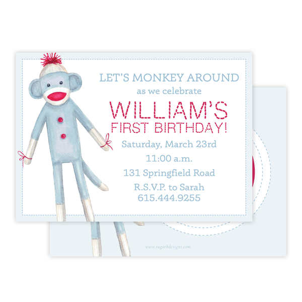 Sock Monkey Birthday Invitation