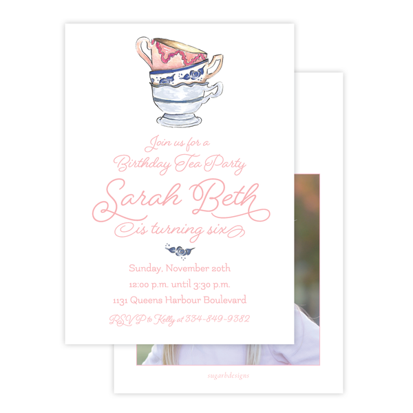 Stacked Teacups Birthday Invitation
