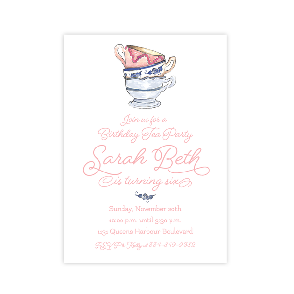 Stacked Teacups Birthday Invitation