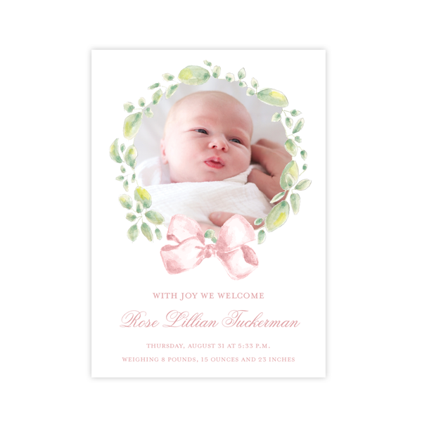 Strathmore Wreath Pink Birth Announcement