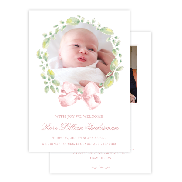 Strathmore Wreath Pink Birth Announcement