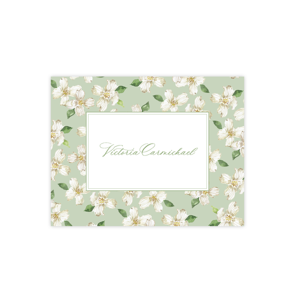 Thorp Dogwood Border in Green Fold Over Stationery