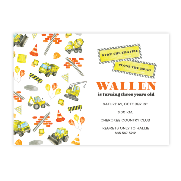 Traffic Cone Birthday Invitation