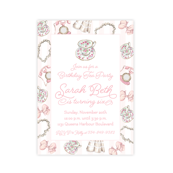 Tea and Pearls Birthday Invitation