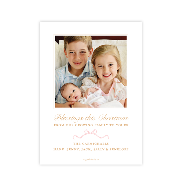 Triumphant Trumpet Pink Bow Birth Announcement Christmas Card