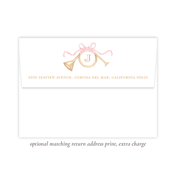 Triumphant Trumpet and Pink Bow Portrait Christmas Card