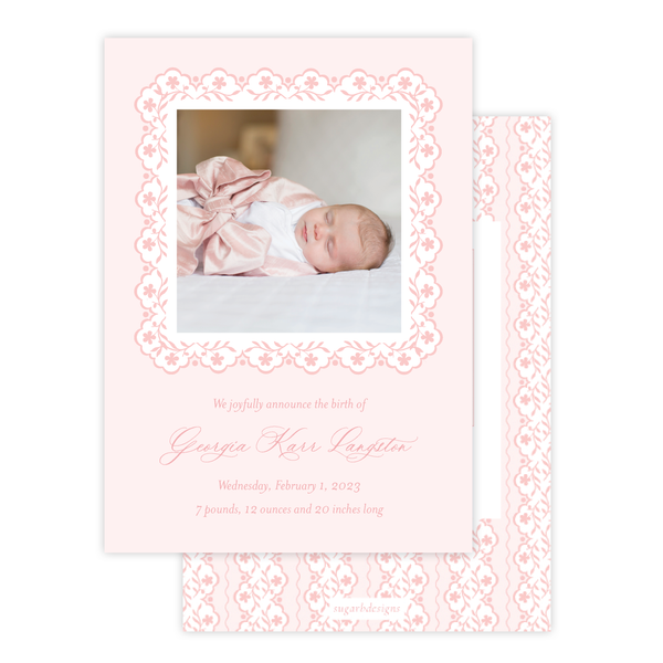 Vivian's Flower Pink Birth Announcement