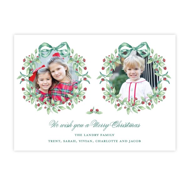 Warne Wreath Christmas Card Landscape No Photo on Back