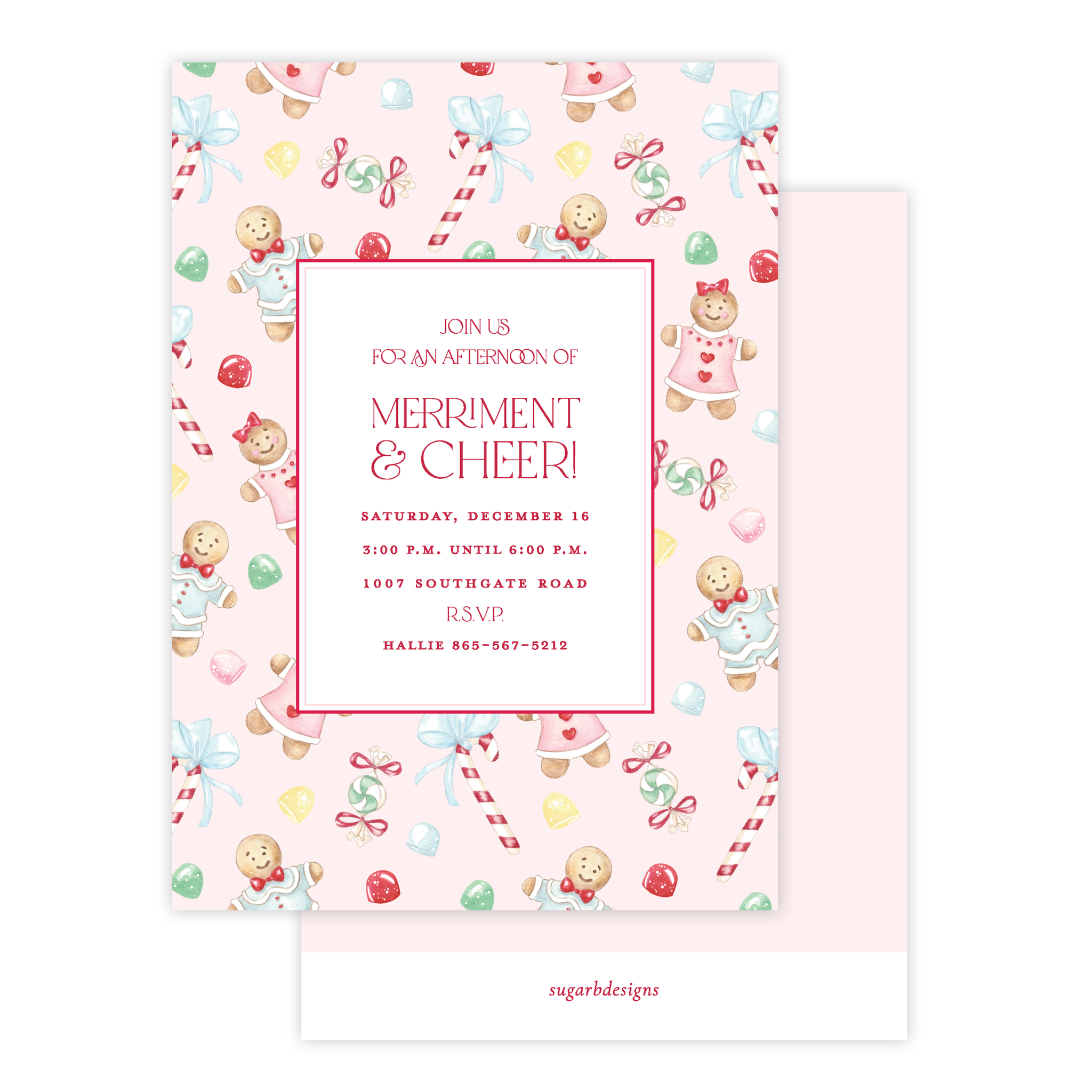 Colorful Gingerbread Pink Christmas Card Invitation