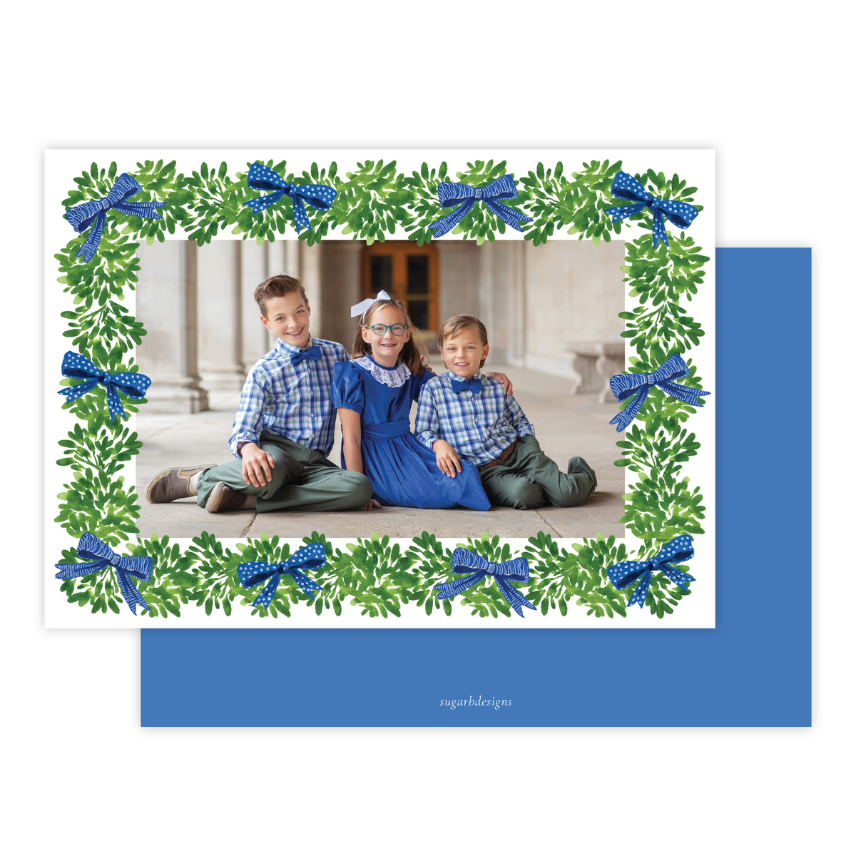 Denson Blue Border Landscape Christmas Card – Sugar B Designs