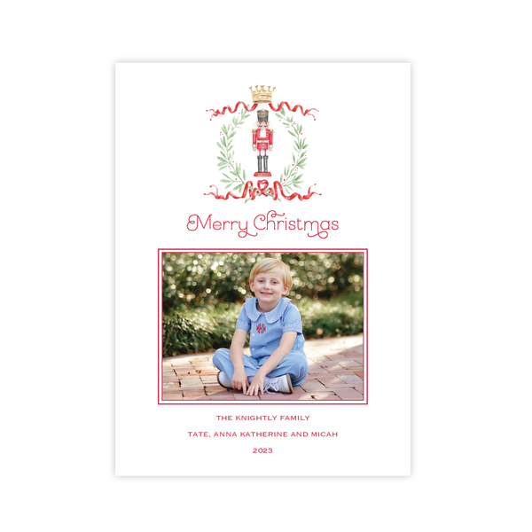 Nutcracker Royal Wreath Plaid Portrait Christmas Card