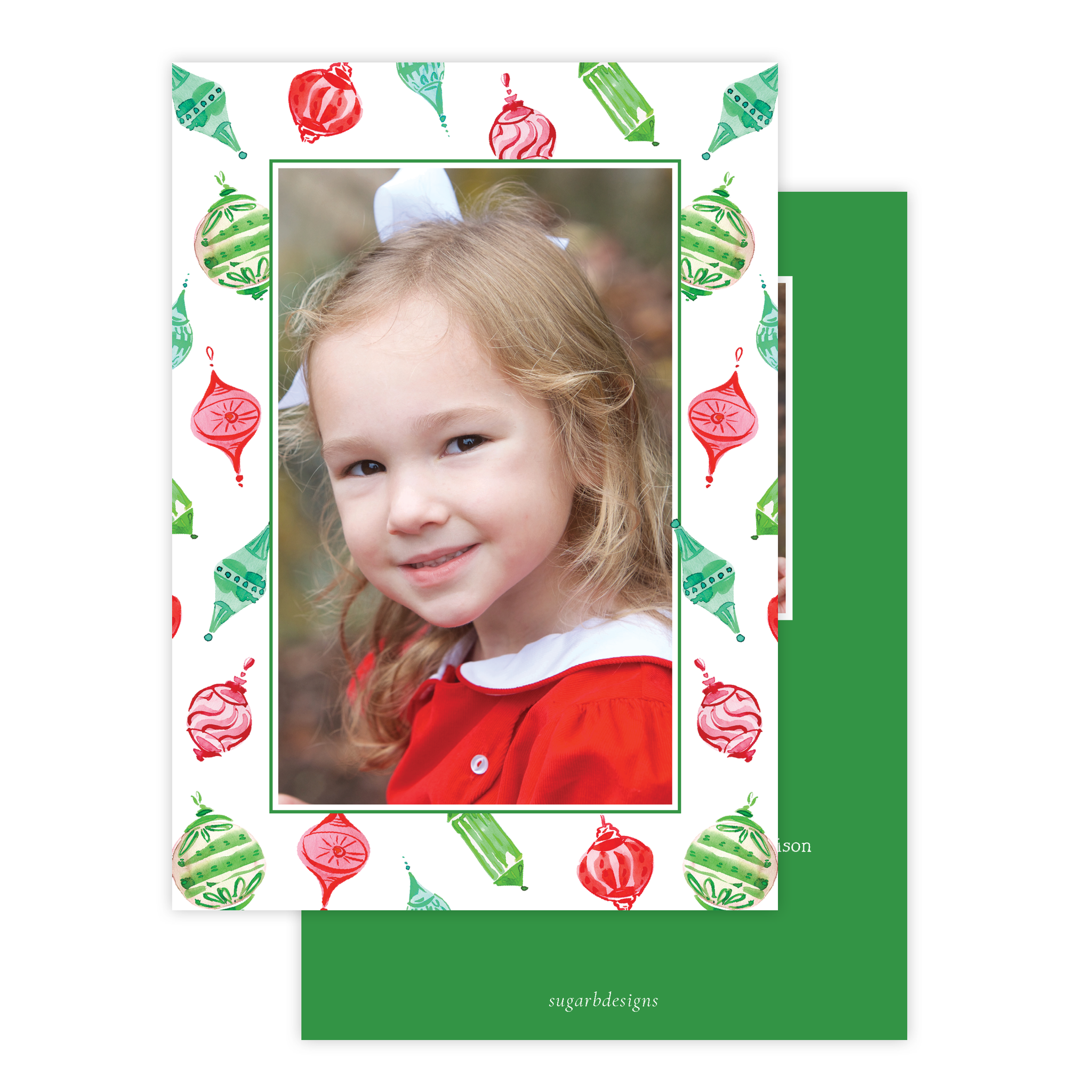 Powell Ornament Red and Green Christmas Card