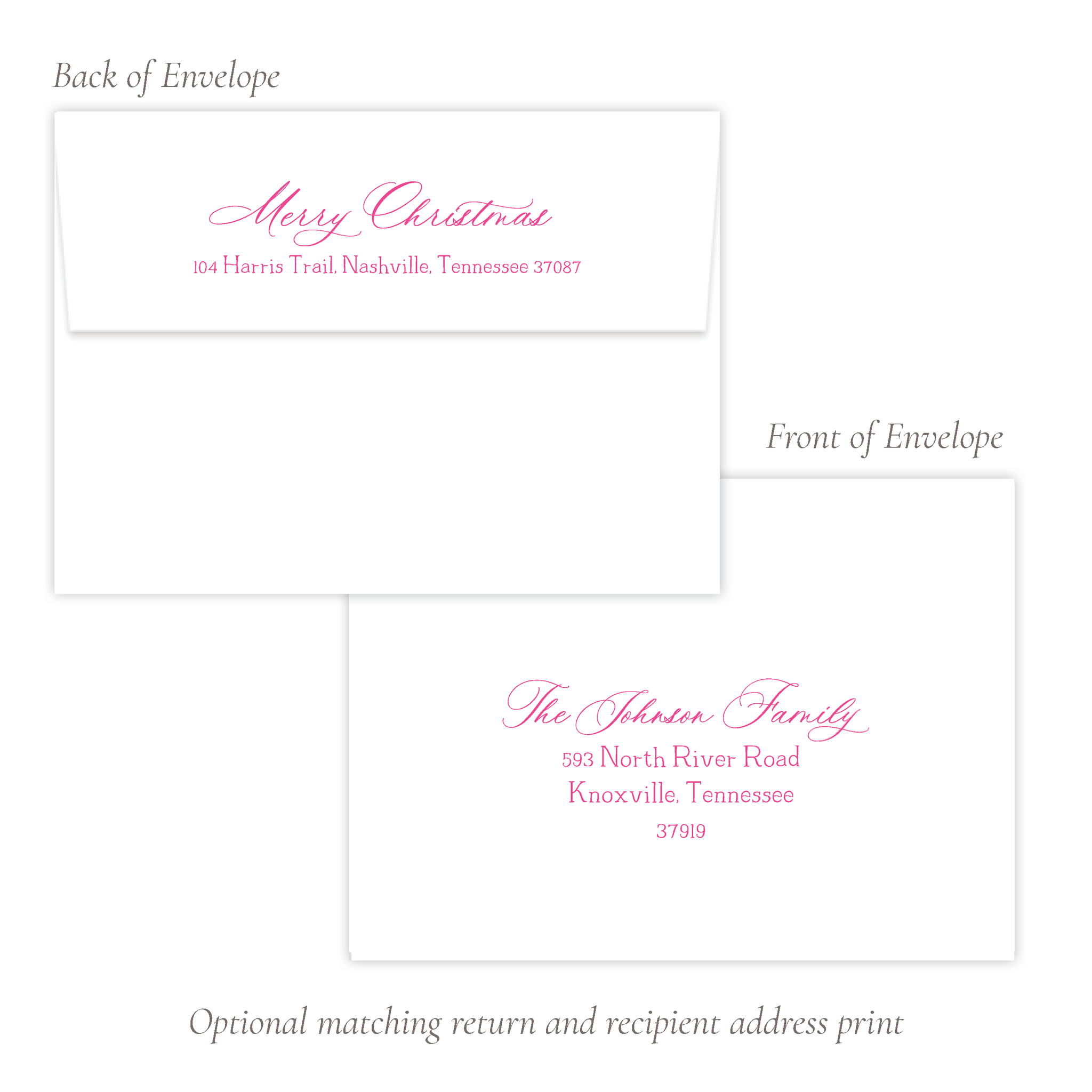 Powell Ornament Pink Christmas Recipient AND Return Address Envelope Print