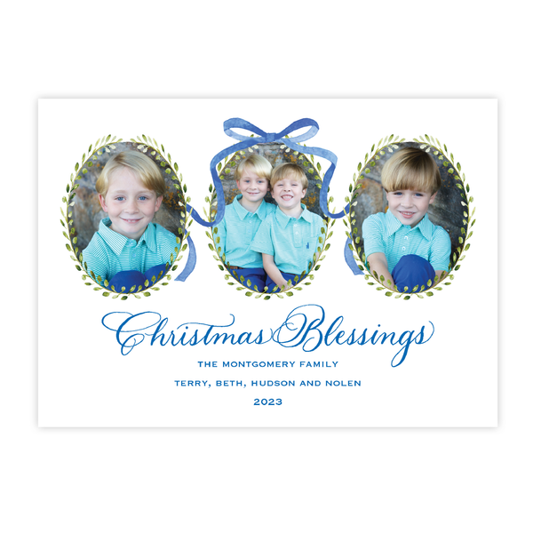 Thompson Lane Blue Gingham Landscape Christmas Card