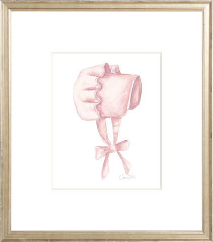 Pink Bonnet Portrait Watercolor 8x10 Print, Certificate Silver Frame