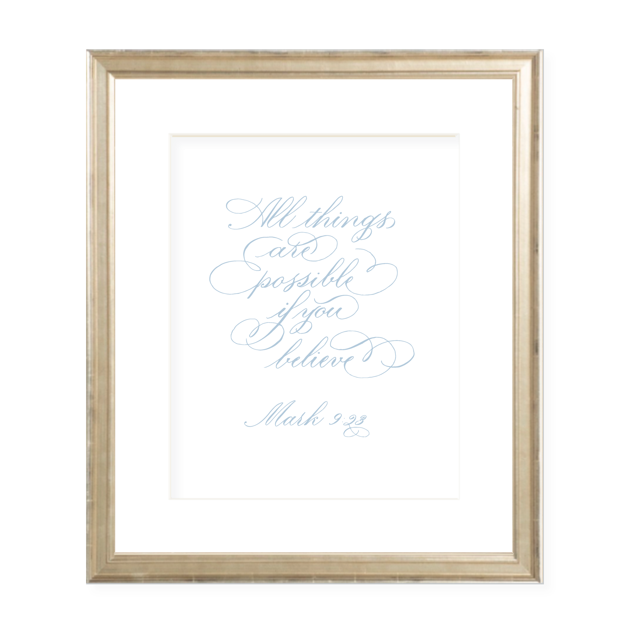 All Things are Possible Blue Calligraphy Portrait Watercolor Print