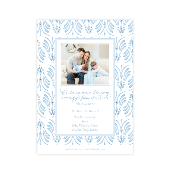 Alleluia Birth Announcement Christmas Card in Blue