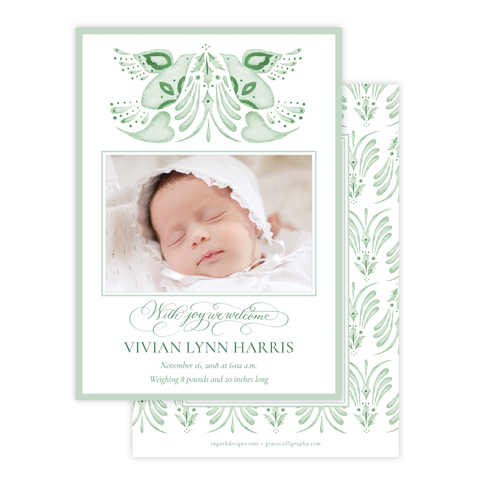 Alleluia Birth Announcement Christmas Card in Green