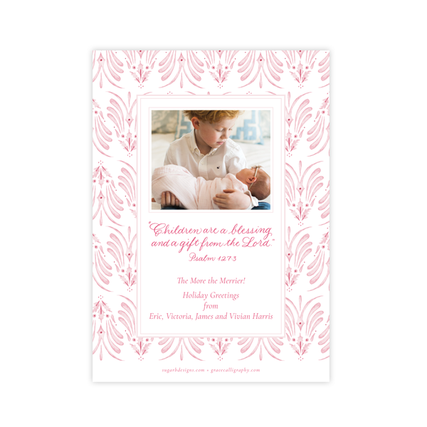 Alleluia Birth Announcement Christmas Card in Pink
