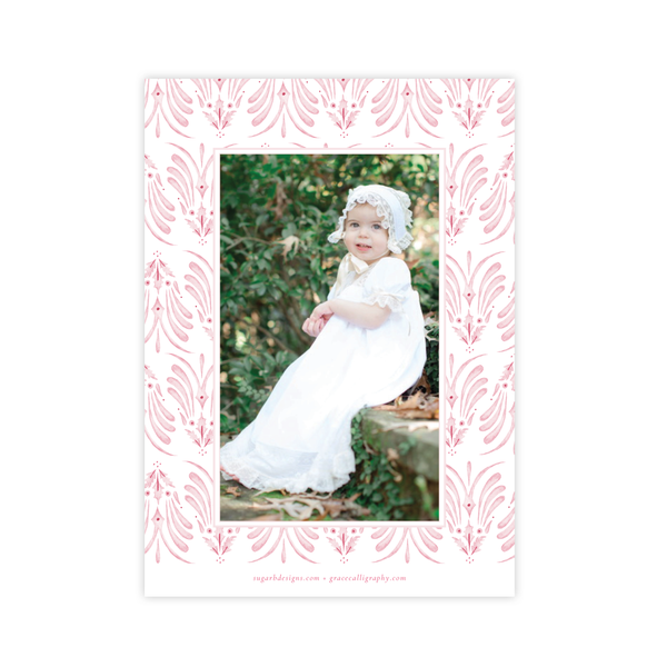 Alleluia Bird Pink Vertical Two Photo Christmas Card