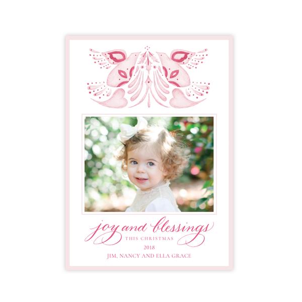 Alleluia Bird Pink Vertical Two Photo Christmas Card
