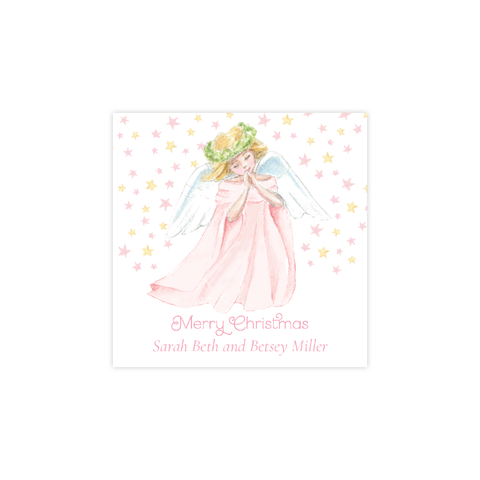 Praying Angel Pink Christmas Square Sticker