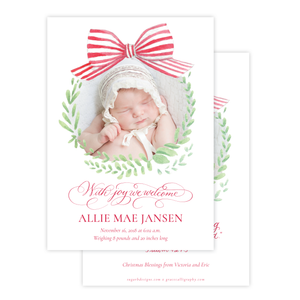 Angel Baby Red Wreath Two Sides Birth Announcement Christmas Card