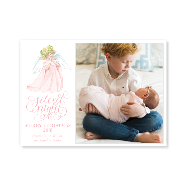 Praying Angel in Pink Birth Announcement Christmas Card