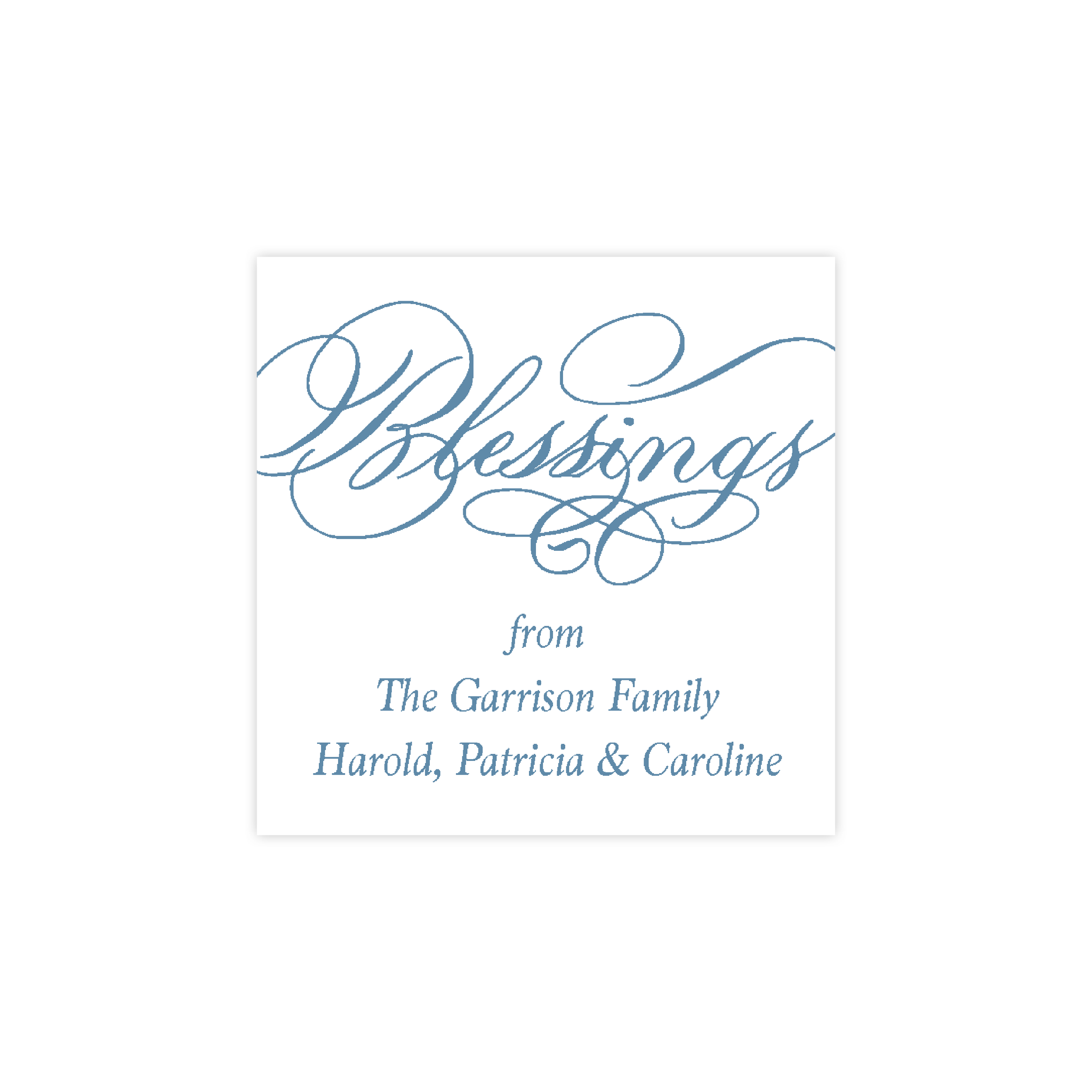 Blessings Blue Calligraphy Christmas Square Sticker