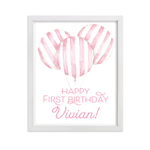 Balloon Pink Stripe Party Sign