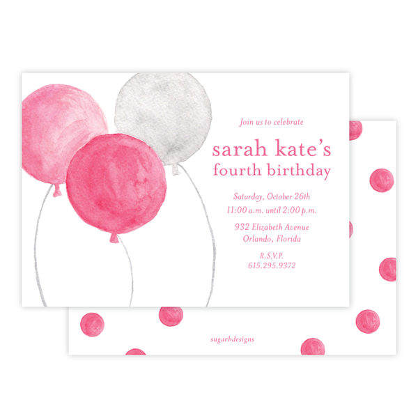 Balloons for Cates Pink Birthday Invitation