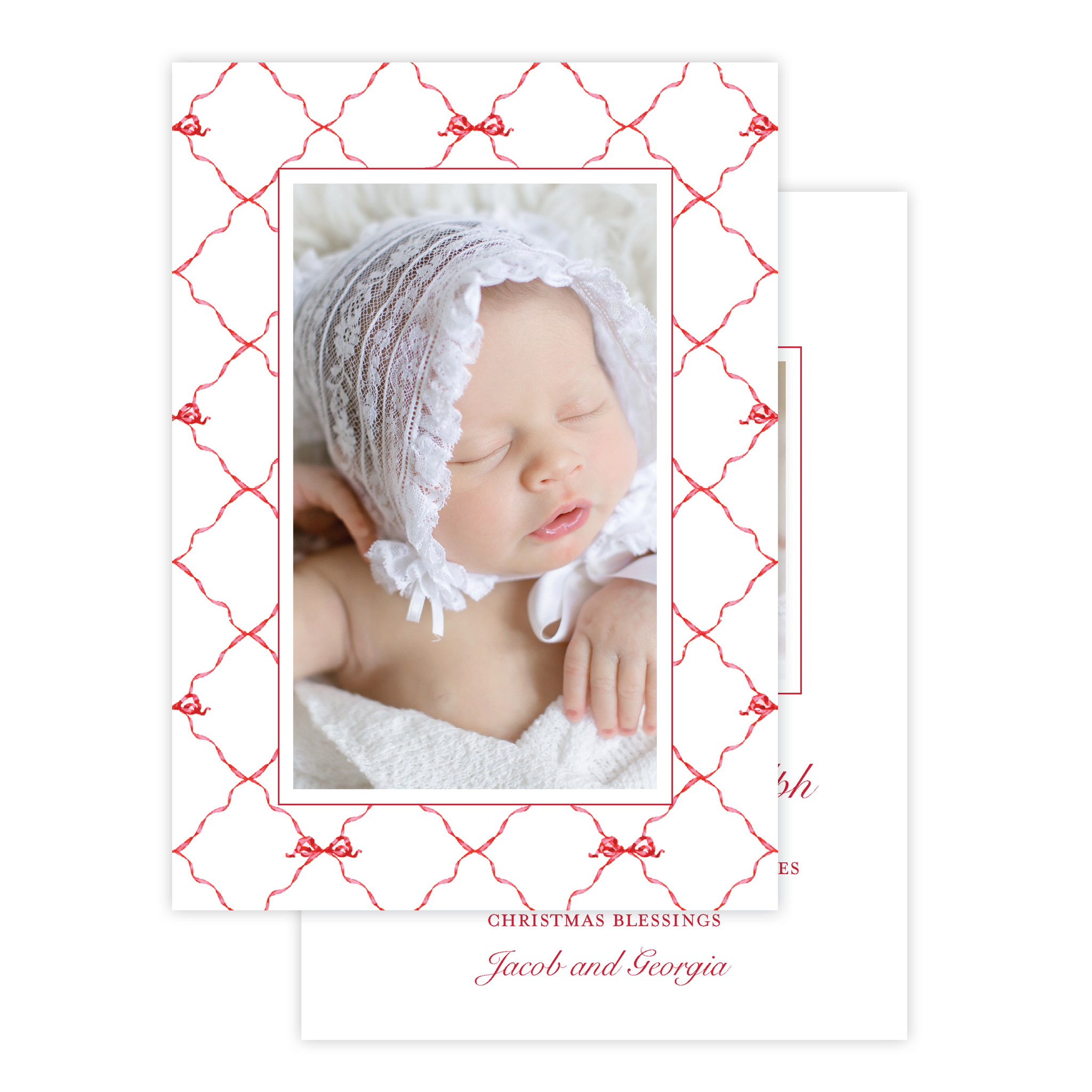 Banner Ribbon in Red Birth Announcement Christmas Card