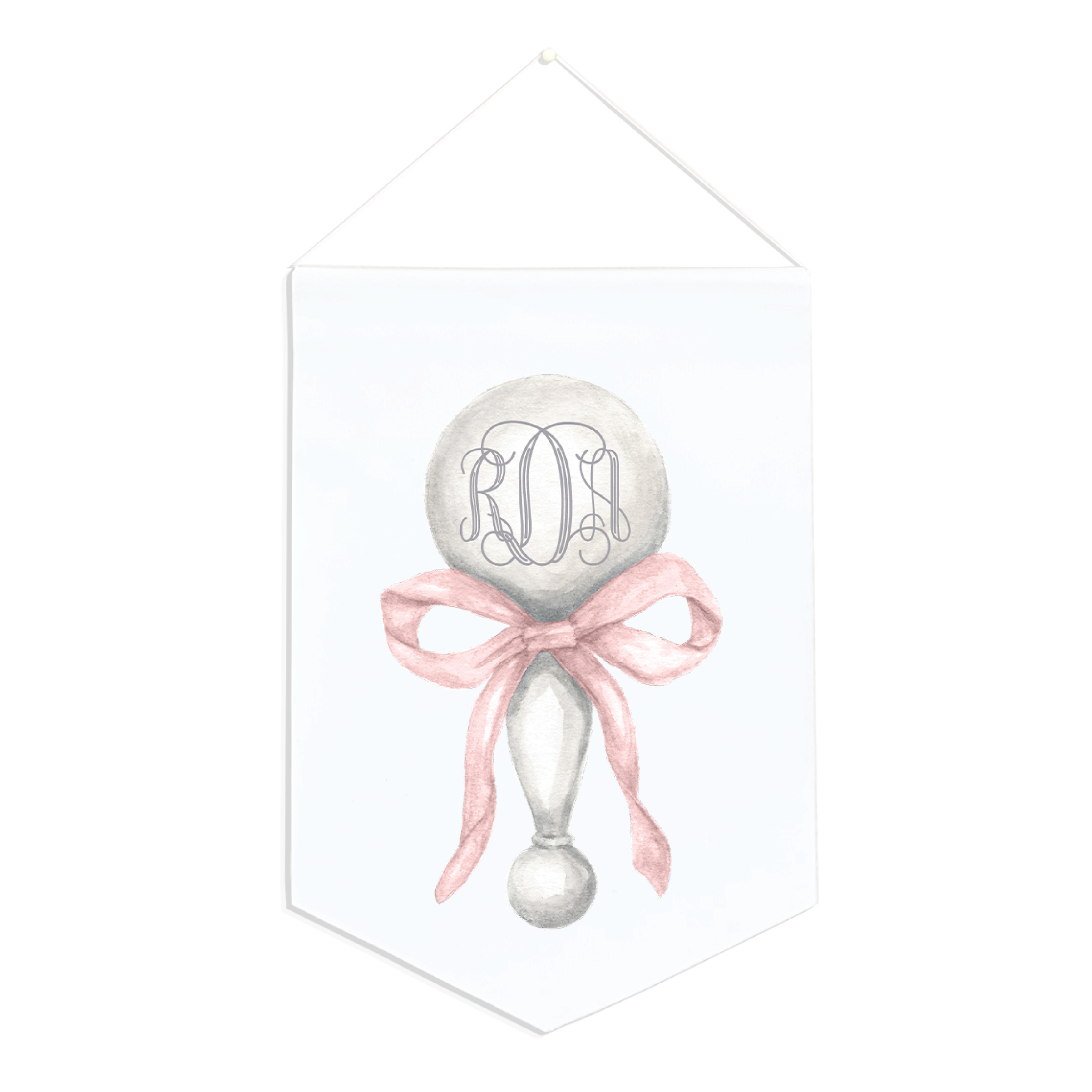 Baratta Rattle Pink Canvas 12x16.5 Personalized Baby Banner