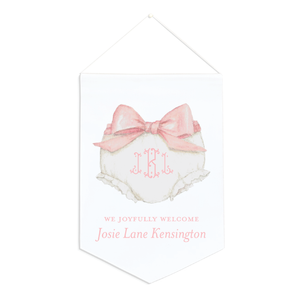 Bloomers and Bow Pink Canvas 12x16.5 Personalized Baby Banner