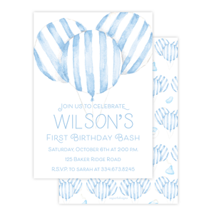 Balloon Blue Stripe Birthday Invitation