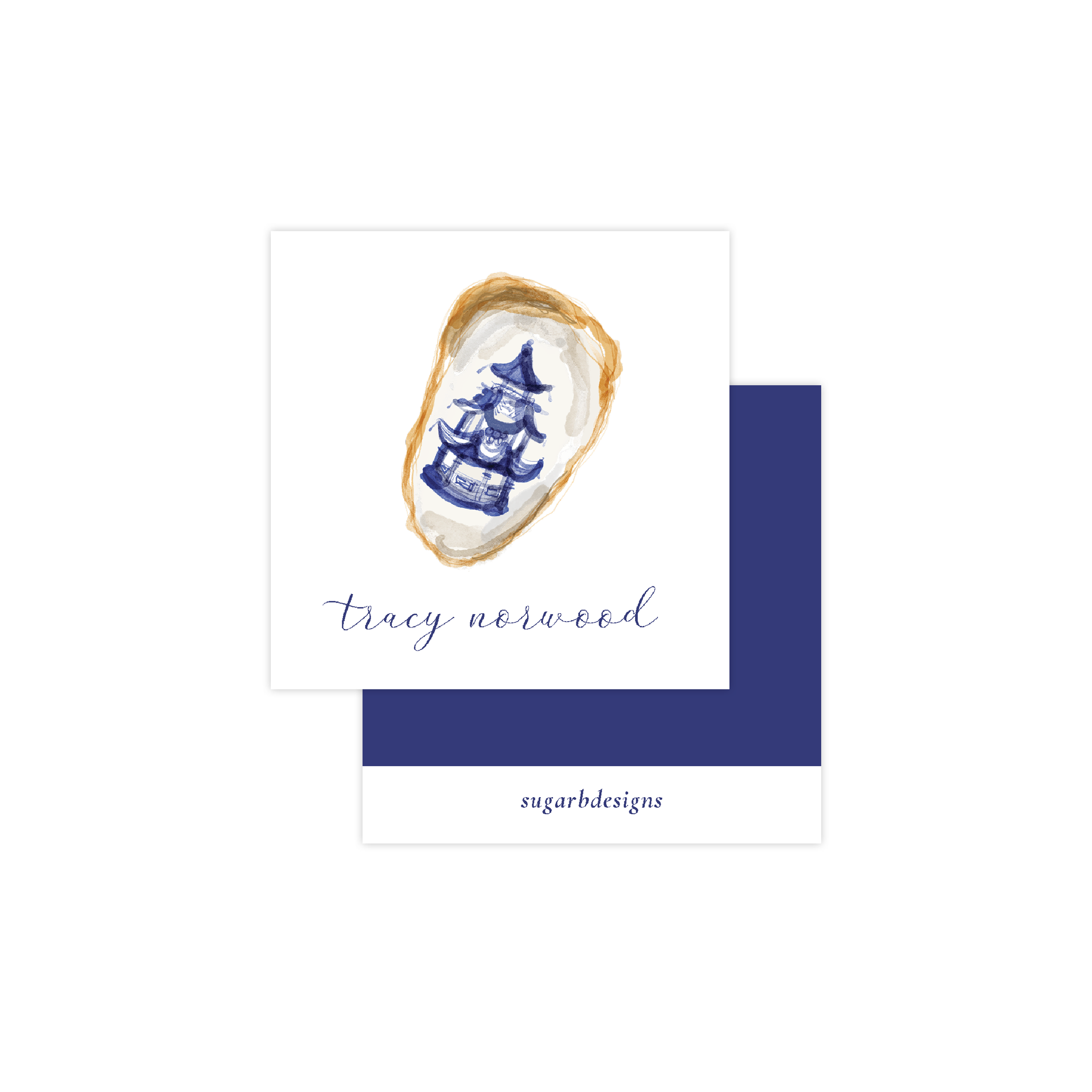 Blue and White Oyster Calling Card