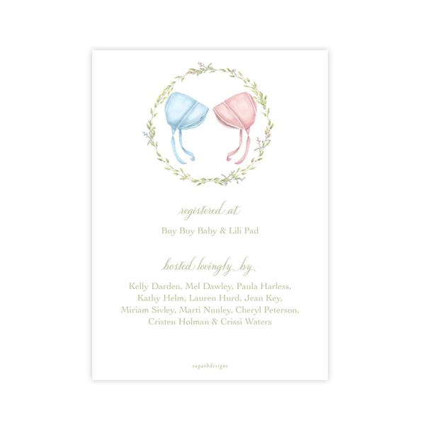 Bailey's Bonnet Pink and Blue Twins Baby Shower Invitation