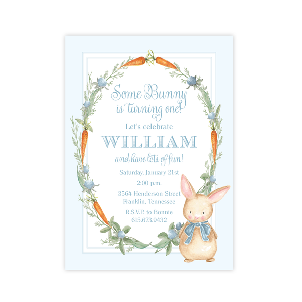 Boo Boo Bunny Blue Birthday Invitation by Sugar B Designs