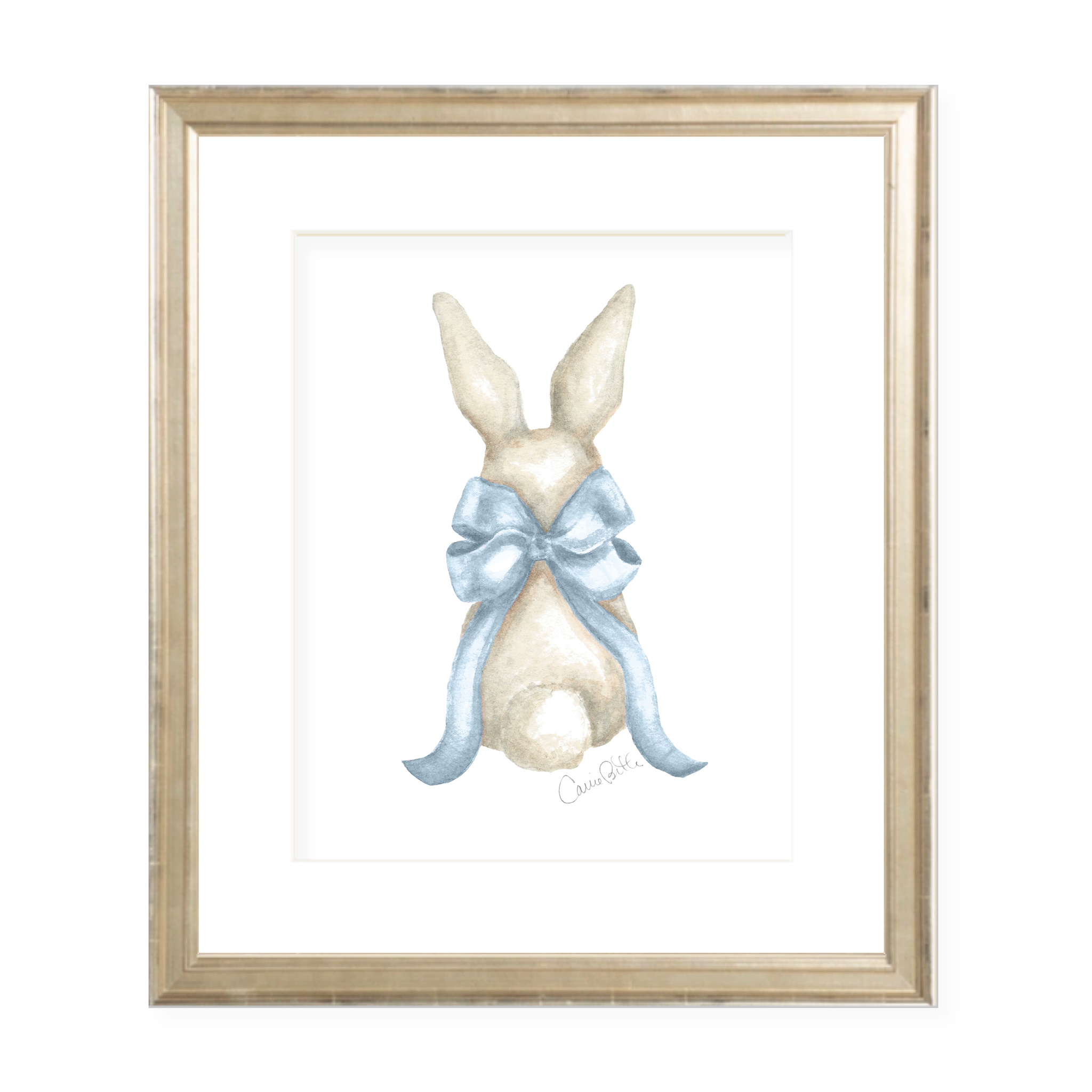 Bunny and Bow Blue Watercolor Print