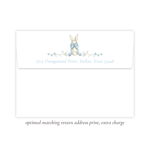 Bunny and Bow Blue Flat Stationery