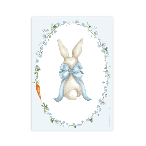 Bunny and Bow Blue Birthday Invitation