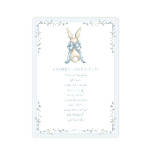Bunny and Bow in Blue Wreath Baby Shower Invitation